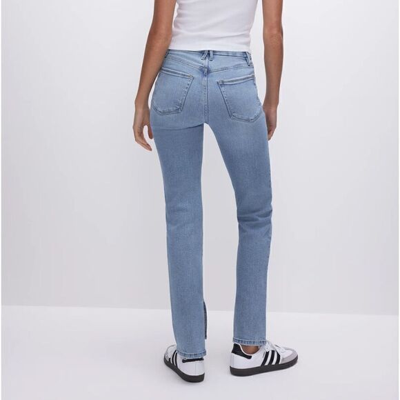 Good American Good Boy Straight Leg Trendy Side Slit Denim Jeans - Picture 4 of 12